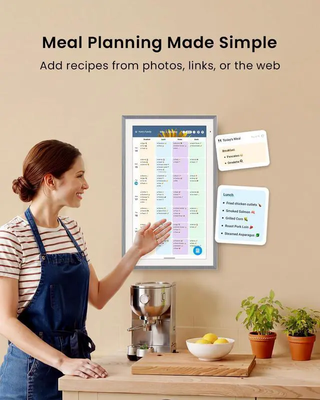 Alt view image 6 of 7 - 15.6-inch Digital Calendar, Smart Wall Planner with Calendar Sync, Chore Chart, Meal, Install Apps & Widget, Electronic Touchscreen Display for Family Schedules, Dual Mode, with Stand (Gray)