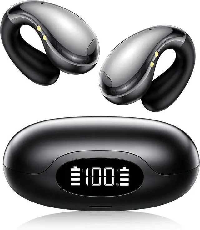 Main image of Ultra Open Ear Clip on Ear Buds Wireless Bluetooth with AI Translation Earbuds Real Time 50H Playtime Bone Conduction Headphones for Travel, Meetings (Black)