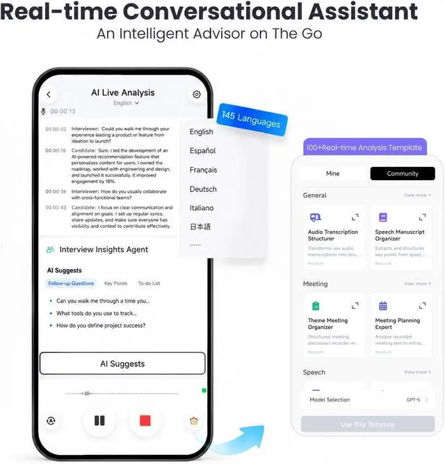 Alt view image 5 of 7 - Recolx Fit 2 AI Voice Recorder Note Taker & Translation Earbuds.
