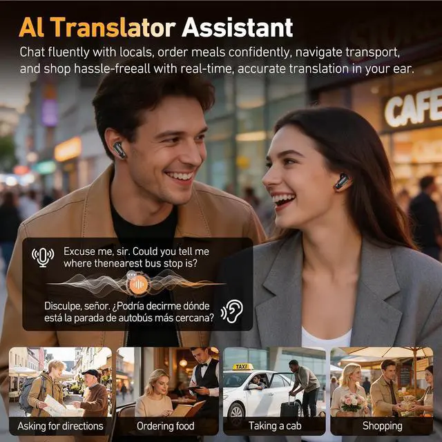Alt view image 3 of 7 - NE72 AI Translation Earbuds Real Time,165 Languages Translator Ear Buds,Wireless Bluetooth 6.0 Headphones with LCD Touch Screen,Suitable for Travel, Business, Music and Communication