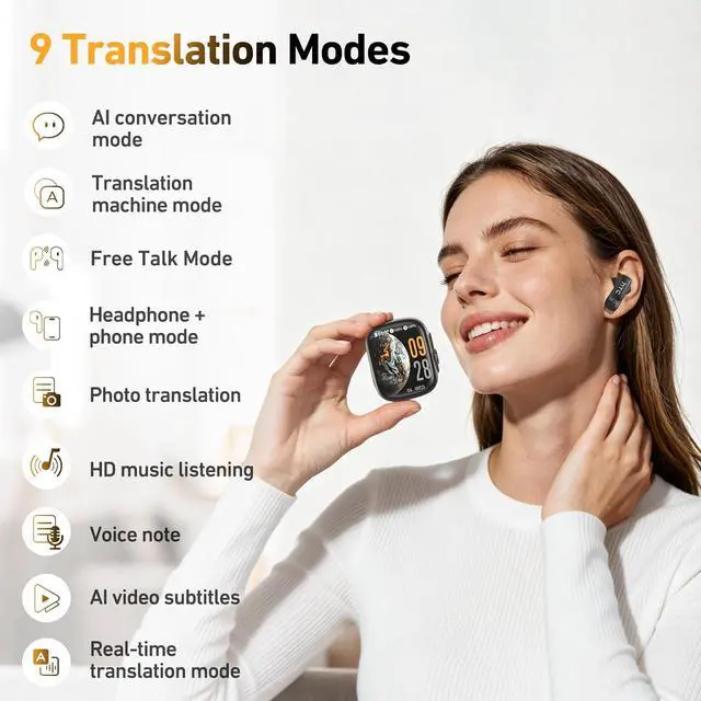 Alt view image 6 of 7 - NE72 AI Translation Earbuds Real Time,165 Languages Translator Ear Buds,Wireless Bluetooth 6.0 Headphones with LCD Touch Screen,Suitable for Travel, Business, Music and Communication