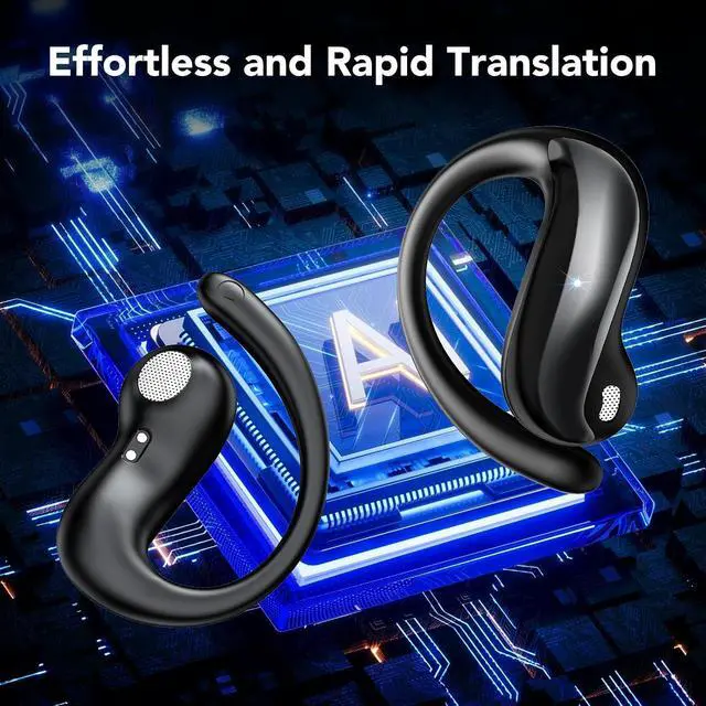 Alt view image 2 of 7 - Open-Ear Headphones with AI Translation Earbuds Real Time, Supports 164 Languages, 50H Playtime, Powerful Sound, LED Display, 3-in-1 Translation Headphones, for Business/Gym/Learning