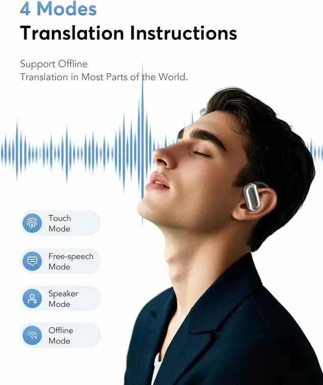 Alt view image 2 of 7 - AI Translation Earbuds Real Time, 144 Language Translator Earbuds, Audífonos Traductores Inglés Español, 3-in-1 Translating Device, Compatible with iOS & Android, Ideal for Travel Business, Learning