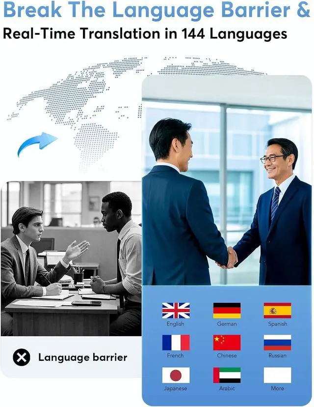 Alt view image 5 of 7 - AI Translation Earbuds Real Time, 144 Language Translator Earbuds, Audífonos Traductores Inglés Español, 3-in-1 Translating Device, Compatible with iOS & Android, Ideal for Travel Business, Learning