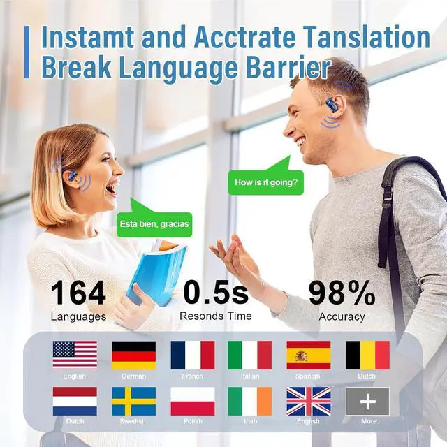 Alt view image 2 of 7 - AI Real Time Translator Earbuds, Bluetooth 5.4 Open Ear Headphones, Blue