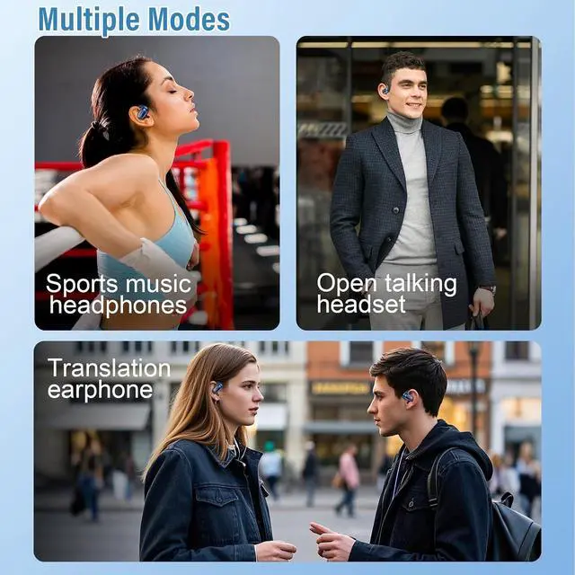 Alt view image 4 of 7 - AI Real Time Translator Earbuds, Bluetooth 5.4 Open Ear Headphones, Blue