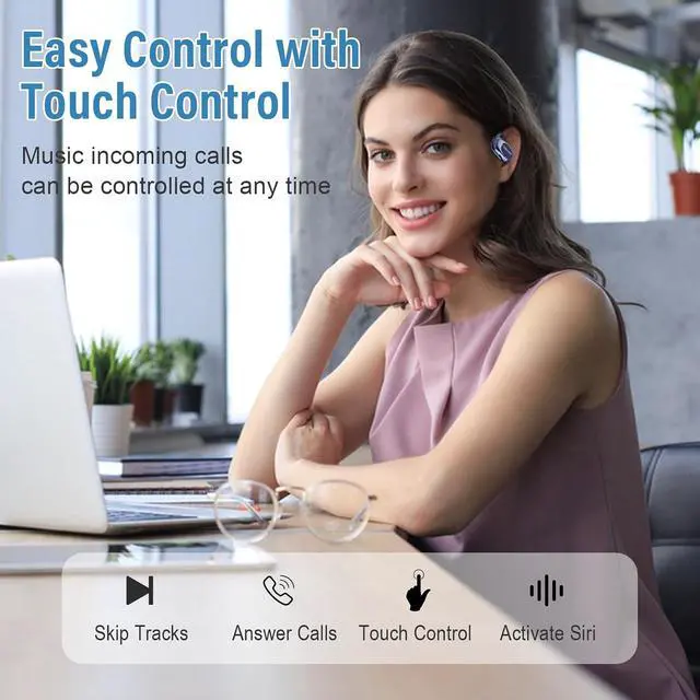 Alt view image 6 of 7 - AI Real Time Translator Earbuds, Bluetooth 5.4 Open Ear Headphones, Blue