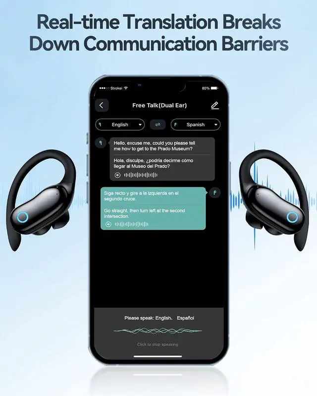 Alt view image 2 of 7 - Active Noise Cancelling Ear Buds AI Translation Wireless Earbuds 96hrs Playback Bluetooth Headphones Dual Battery Display Stereo Bass Earphones with Earhooks Microphone for Sports/Runing/Workout