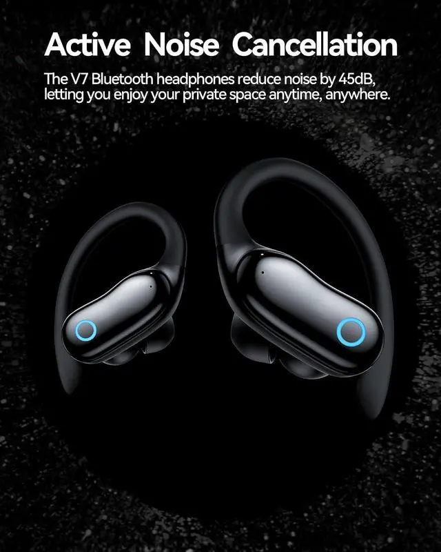 Alt view image 4 of 7 - Active Noise Cancelling Ear Buds AI Translation Wireless Earbuds 96hrs Playback Bluetooth Headphones Dual Battery Display Stereo Bass Earphones with Earhooks Microphone for Sports/Runing/Workout