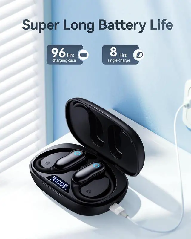 Alt view image 7 of 7 - Active Noise Cancelling Ear Buds AI Translation Wireless Earbuds 96hrs Playback Bluetooth Headphones Dual Battery Display Stereo Bass Earphones with Earhooks Microphone for Sports/Runing/Workout