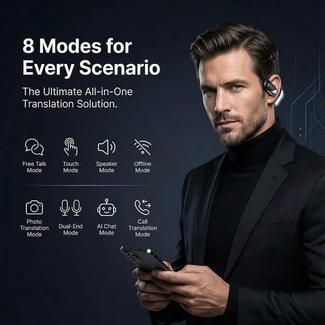 Alt view image 4 of 7 - AI Translation Earbuds Real Time 194 Languages Translator Earbuds, No Subscription, 60H Battery Open Ear Bluetooth 6.1 Headphones, Audifonos Traductores Inglés Español for Travel Business Learning