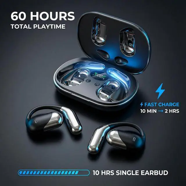 Alt view image 5 of 7 - AI Translation Earbuds Real Time 194 Languages Translator Earbuds, No Subscription, 60H Battery Open Ear Bluetooth 6.1 Headphones, Audifonos Traductores Inglés Español for Travel Business Learning