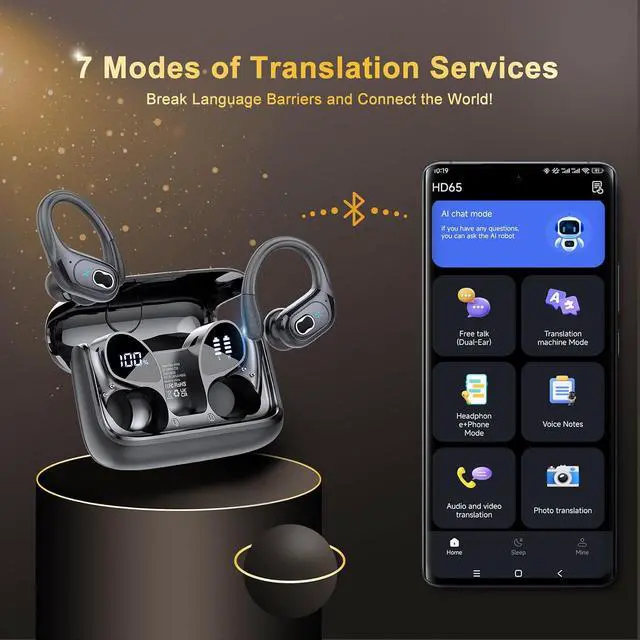 Alt view image 2 of 7 - AI Real Time Translation Earbuds, Bluetooth 5.4 Translator Earphones, Black