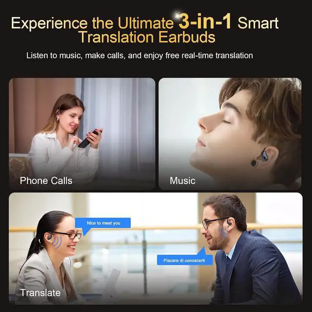 Alt view image 4 of 7 - AI Real Time Translation Earbuds, Bluetooth 5.4 Translator Earphones, Black