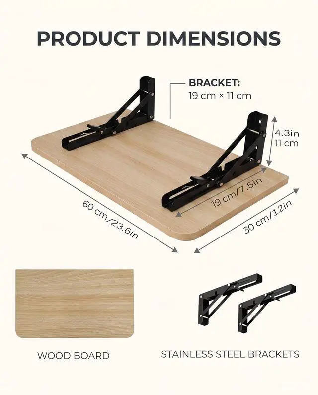 Alt view image 2 of 7 - 23.6"x12" Folding wall Projector Shelf, Projector wall Mounted Folding Floating Shelf, Cable Box wall Mounted Panel, Rack, Projector Bracket Accessories (Natural Wood Color)