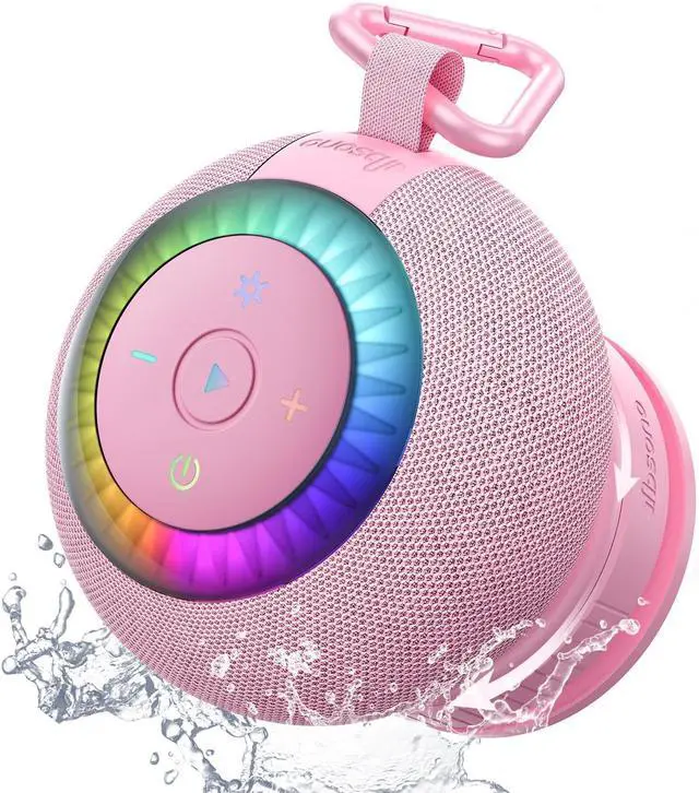 Main image of Bluetooth Shower Speaker IPX7 Waterproof: Removable Suction Cup, Pink | 360° Surround Sound, Vacuum-Lock, RGB Light, Portable Wireless Speaker for Beach, Pool, Kayak, Gifts for Adults Teens