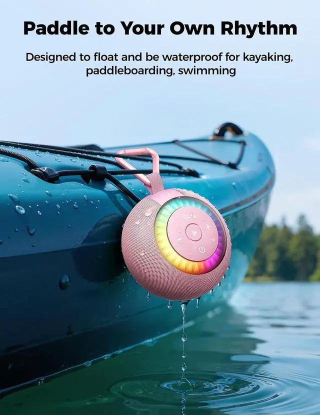 Alt view image 3 of 7 - Bluetooth Shower Speaker IPX7 Waterproof: Removable Suction Cup, Pink | 360° Surround Sound, Vacuum-Lock, RGB Light, Portable Wireless Speaker for Beach, Pool, Kayak, Gifts for Adults Teens