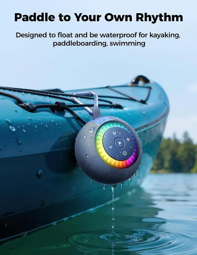 Alt view image 3 of 7 - Bluetooth Shower Speaker IPX7 Waterproof: Removable Suction Cup, Blue | 360° Surround Sound, Vacuum-Lock, RGB Light, Portable Wireless Speaker for Beach, Pool, Kayak, Gifts for Adults Teens