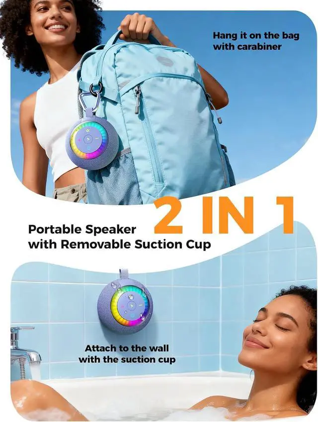 Alt view image 7 of 7 - Bluetooth Shower Speaker IPX7 Waterproof: Removable Suction Cup, Blue | 360° Surround Sound, Vacuum-Lock, RGB Light, Portable Wireless Speaker for Beach, Pool, Kayak, Gifts for Adults Teens