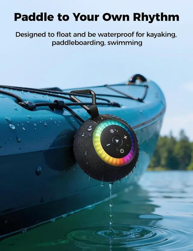 Alt view image 3 of 7 - Bluetooth Shower Speaker IPX7 Waterproof: Removable Suction Cup, Black | 360° Surround Sound, Vacuum-Lock, RGB Light, Portable Wireless Speaker for Beach, Pool, Kayak, Gifts for Adults Teens