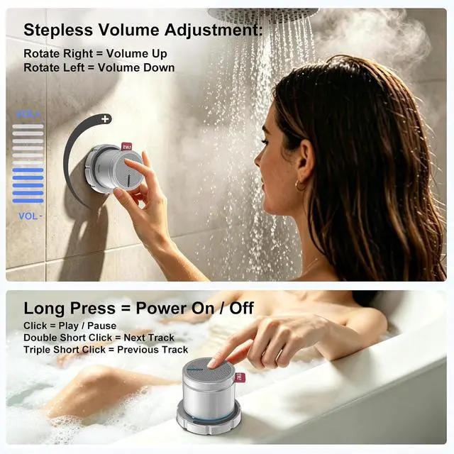 Alt view image 2 of 7 - Shower Speaker ,Magnetic Volume Knob Bluetooth Speaker with Phone Stand,Metal Portable Wireless Mini Speakers Waterproof ,for Bathroom Gym Home Kitchen,Birthday Gifts for Adults Teens