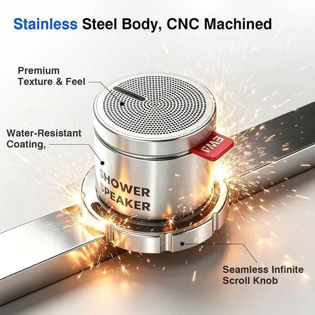 Alt view image 5 of 7 - Shower Speaker ,Magnetic Volume Knob Bluetooth Speaker with Phone Stand,Metal Portable Wireless Mini Speakers Waterproof ,for Bathroom Gym Home Kitchen,Birthday Gifts for Adults Teens