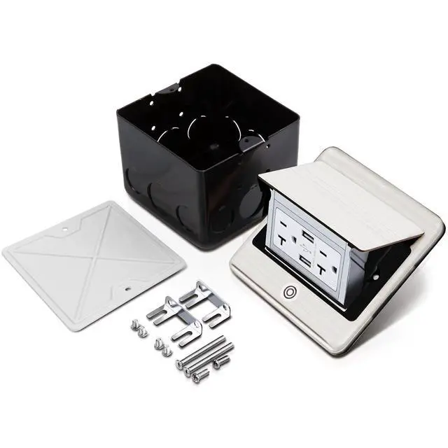 Alt view image 7 of 7 - 4.8A USB Pop Up Floor Electrical Outlet Cover Box Kit | 20 Amp Chargers Pop Up Floor Waterproof Electrical Outlet Receptacle,Corrosive Resistant Hardware,ETL Listed,Metallic