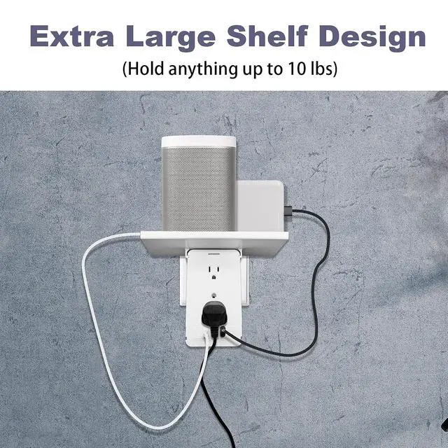 Alt view image 4 of 7 - Surge Protector Wall Outlet, 8 Socket Extender with Removable Built-in Shelf, Wall Mount Shelf, Plug Adapter for Home, School, Office, White.