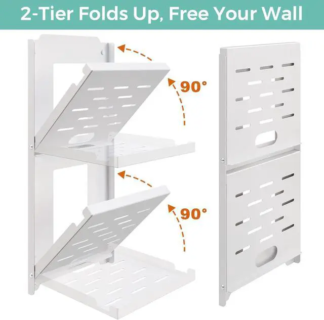 Alt view image 3 of 6 - 2-Tier Small Shelf Wall Mount - 7.5 inch Folding Metal Outlet Shelf w/Cable Holes | Dual-Layer & Stackable Floating Organizer for WiFi Modem/Google Home/Speaker/Cameras (7.5 Wide)