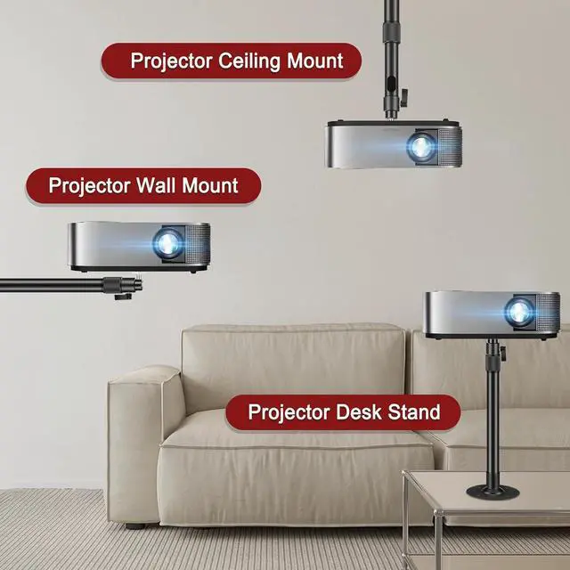 Alt view image 6 of 7 - Projector Mount Length 16-31in / 40-80cm Long Projector Ceiling Mount 360° Rotatable Ceiling Projectors Mounts Adjustable Bracket Mount Black