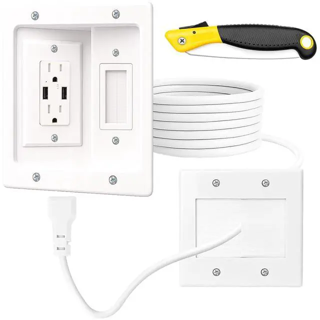 Main image of TV Cord Hider for Wall Mounted TV, in-Wall Cable Management System with Recessed Power Outlet, Power & Low Voltage Cable Concealer Kit for Clean and Organized Home Theater Setup(AC+ USB)