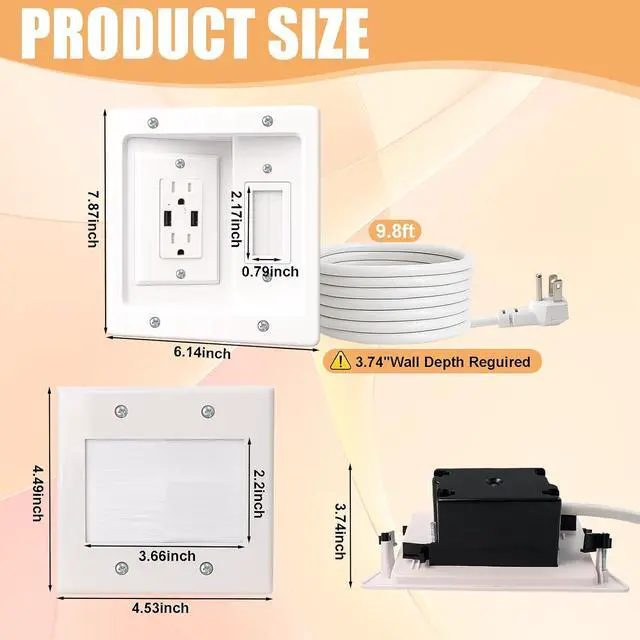 Alt view image 2 of 7 - TV Cord Hider for Wall Mounted TV, in-Wall Cable Management System with Recessed Power Outlet, Power & Low Voltage Cable Concealer Kit for Clean and Organized Home Theater Setup(AC+ USB)