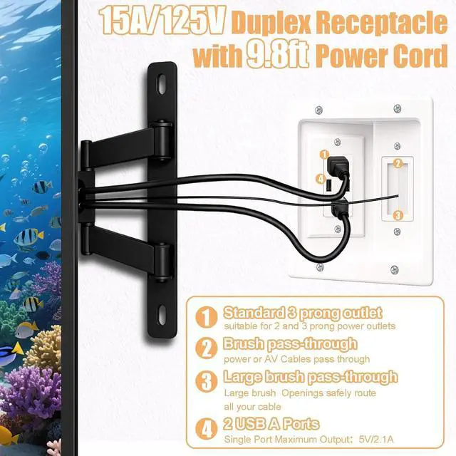 Alt view image 4 of 7 - TV Cord Hider for Wall Mounted TV, in-Wall Cable Management System with Recessed Power Outlet, Power & Low Voltage Cable Concealer Kit for Clean and Organized Home Theater Setup(AC+ USB)