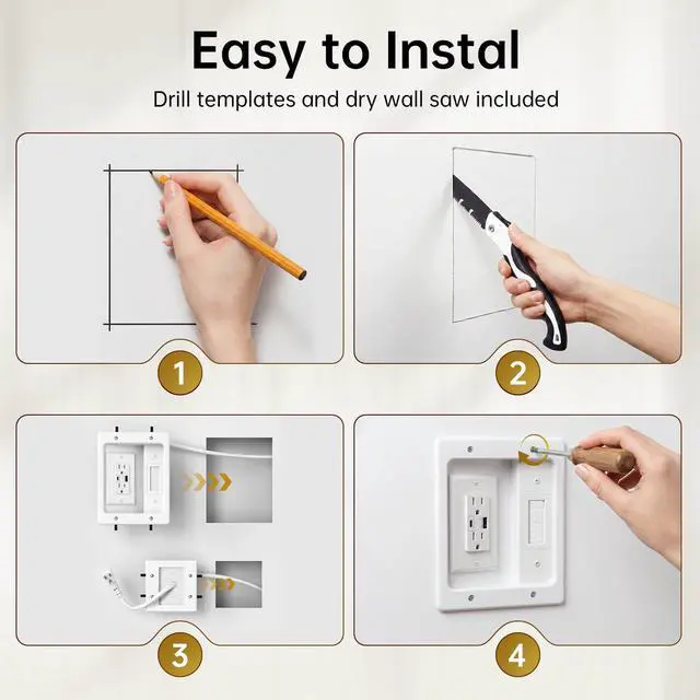 Alt view image 4 of 7 - in Wall Cable Management Kit with Recessed Power Outlet for Home Theater | Dual AC Outlet and USB A+C Port, TV Cord Hider for Wall Mounted TV - 9FT Cord, HDMI TV Cable Hider, Safe Cable, Easy Setup