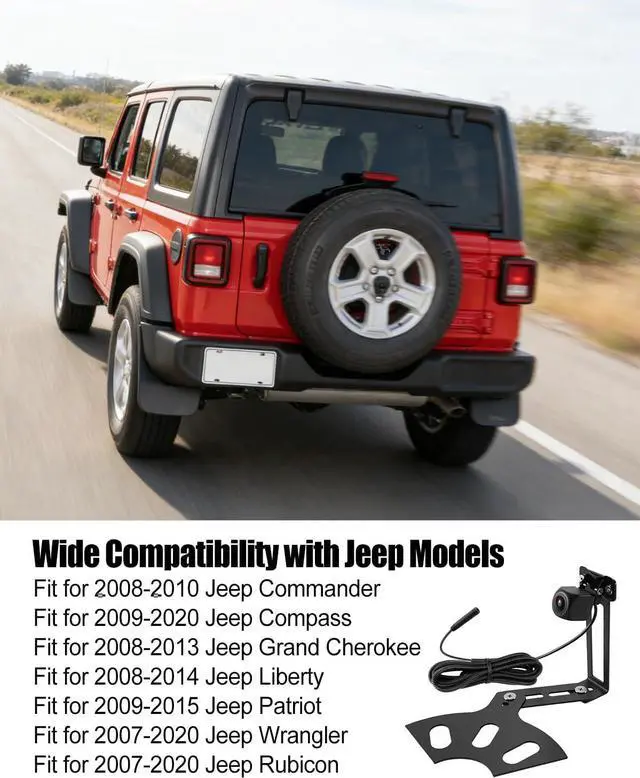 Alt view image 2 of 7 - Spare Tire Backup Camera, Adjustable Rear View and Waterproof | Fit for Jeep Wrangler JK JKU Rubicon Commander Patriot Liberty 2007-2018, Flexible Mount