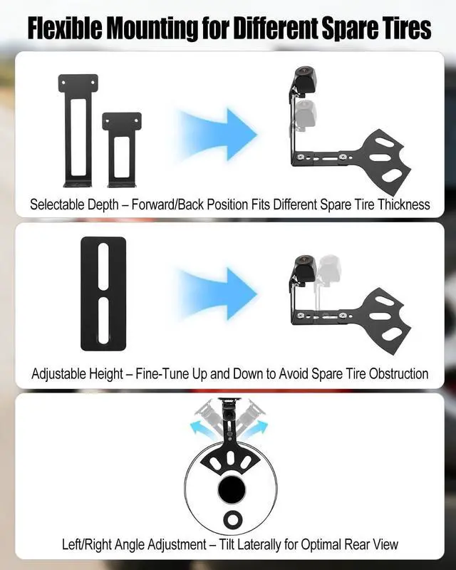 Alt view image 3 of 7 - Spare Tire Backup Camera, Adjustable Rear View and Waterproof | Fit for Jeep Wrangler JK JKU Rubicon Commander Patriot Liberty 2007-2018, Flexible Mount