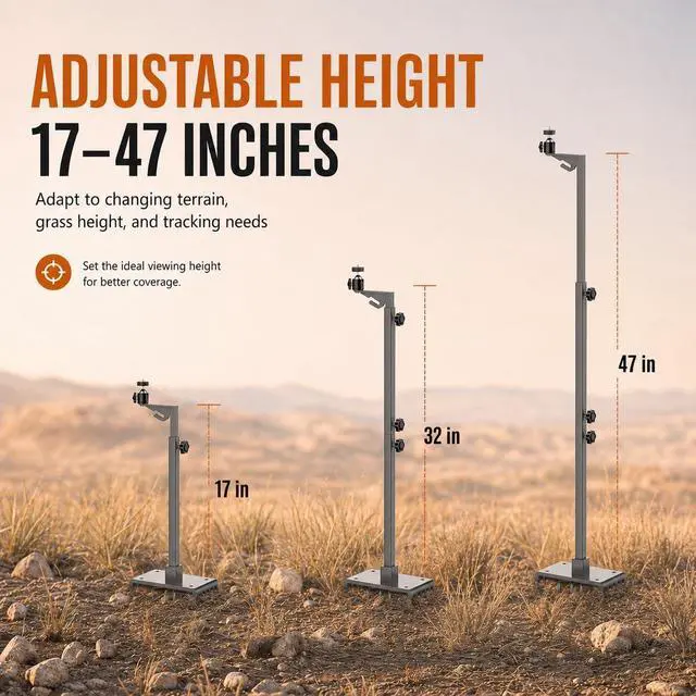 Alt view image 6 of 7 - Dual Hunting Camera Mount, Twin Cam Bracket, For trail cam and solar panel | 17-47" Adjustable Height, dual camera mounts,heavy-duty iron, 360 rotation,universal 1/4" thread, all-terrain spiked stake