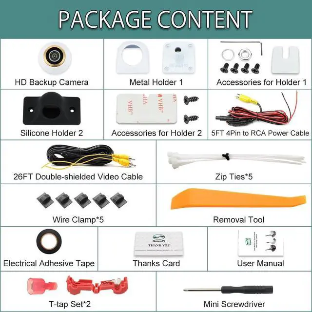 Alt view image 7 of 7 - HD Backup/Front/Side View Camera with Gold Rim, AHD 720P Reverse Rear Cam for Car, SUV, RV, Trailer, Camper, Van, Pickup, Metal Shell, Adjustable Fisheye Lens, 170 Degrees Viewing Angle(White)