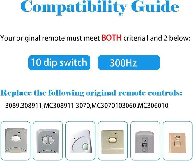 Alt view image 4 of 5 - 6for10 Dip Switch Multicode & Stanley Gate Opener Remote 300MHz & 310MHz Compatible with 10 Digit Multicode Gate Opener,for Multi code Garage Door Opener Remote 3089 1050,Gate Remote Control Clicker