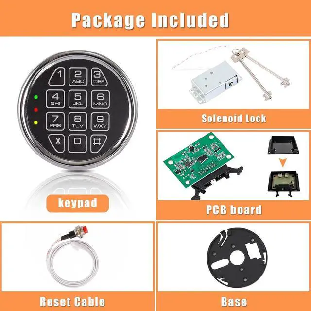 Alt view image 2 of 6 - Electronic Gun Safe Lock Replacement Digital Keypad with Solenoid Lock Mechanism, Chrome/Black Finish, 14-Pin Design, Circuit Board, Reset Cable, and 2 Override Keys DIY Installation