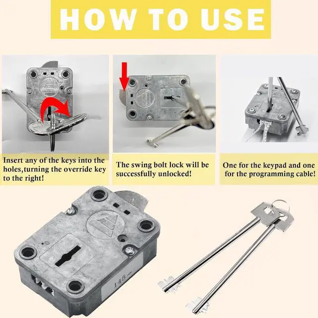 Alt view image 5 of 7 - EMP Fingerprint Gun Safe Replacement Lock Left Swing Bolt & 2 Emerency Keys | Biometric Safe Electronic Cabinet Lock(Gold Color Keypad - Left Swing Bolt Lock)