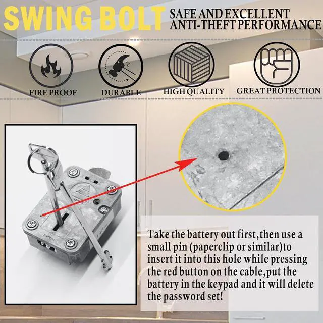 Alt view image 6 of 7 - EMP Fingerprint Gun Safe Replacement Lock Left Swing Bolt & 2 Emerency Keys | Biometric Safe Electronic Cabinet Lock(Gold Color Keypad - Left Swing Bolt Lock)