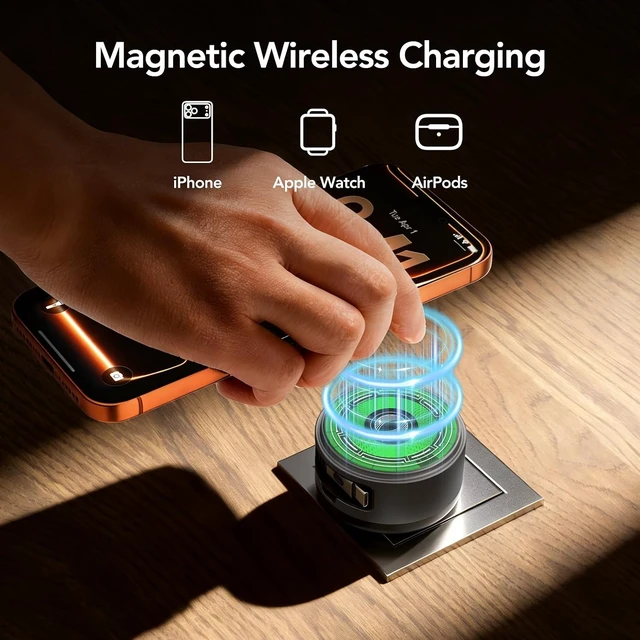 Alt view image 3 of 7 - 65W GaN USB C Charger with Retractable Cable Qi2 Wireless Charger
