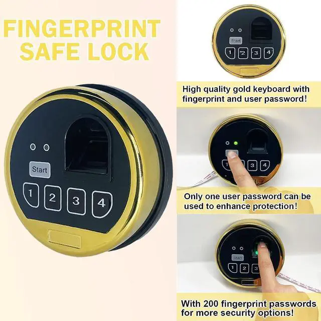 Alt view image 7 of 7 - EMP Fingerprint Gun Safe Replacement Lock Left Swing Bolt & 2 Emerency Keys | Biometric Safe Electronic Cabinet Lock(Gold Color Keypad - Left Swing Bolt Lock)