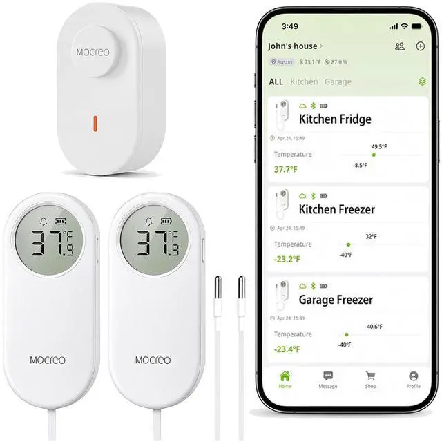 Main image of WiFi Refrigerator Thermometer with Freezer Alarm, App Email Buzzer Alerts, Power Outage Alert & 168H Data Recall, 2 Sensors, Ultra-Flat Probe, Remote Temperature Monitor for Home Kitchen