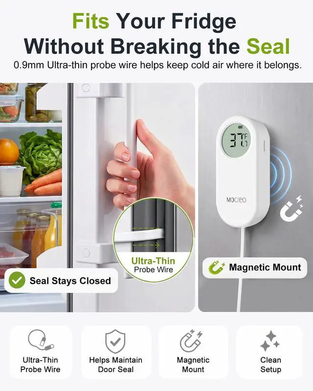 Alt view image 6 of 7 - WiFi Refrigerator Thermometer with Freezer Alarm, App Email Buzzer Alerts, Power Outage Alert & 168H Data Recall, 2 Sensors, Ultra-Flat Probe, Remote Temperature Monitor for Home Kitchen