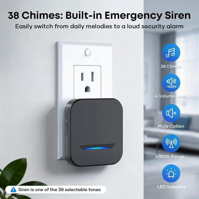 Alt view image 7 of 7 - Wireless Doorbell 4000ft Ultra Long Range, IP67 Waterproof Door Bell Chime for Home Business Classroom Warehouse, 38 Melodies & Mute Mode (Black-1button+1receiver)