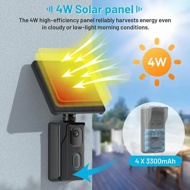 Alt view image 3 of 7 - 13200mAh Solar Charging Base Station for Blink Doorbell 2nd Gen, 4W High-Efficiency Solar Panel, IP67 Waterproof External Power Supply, Continuous Power to Blink Doorbell
