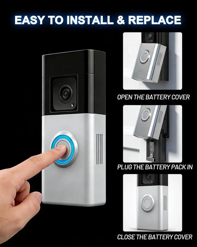 Alt view image 7 of 7 - 2-Pack 7200mAh Replacement Battery for Ring Doorbell with Upgrade LCD Charger Station, Type-C Cable Included, Compatible with Video Doorbell 2/3/3Plus/4/Pro, Spotlight Cam, Stick Up Cam