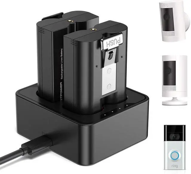 Main image of 2 Pack Replacement Battery for Ring Doorbell, 6040mAh Rechargeable Camera Batteries with Charger Station for Ring Video Doorbell 2/3/3 Plus/4, Spotlight Cam, Stick Up Cam and Peephole Cam